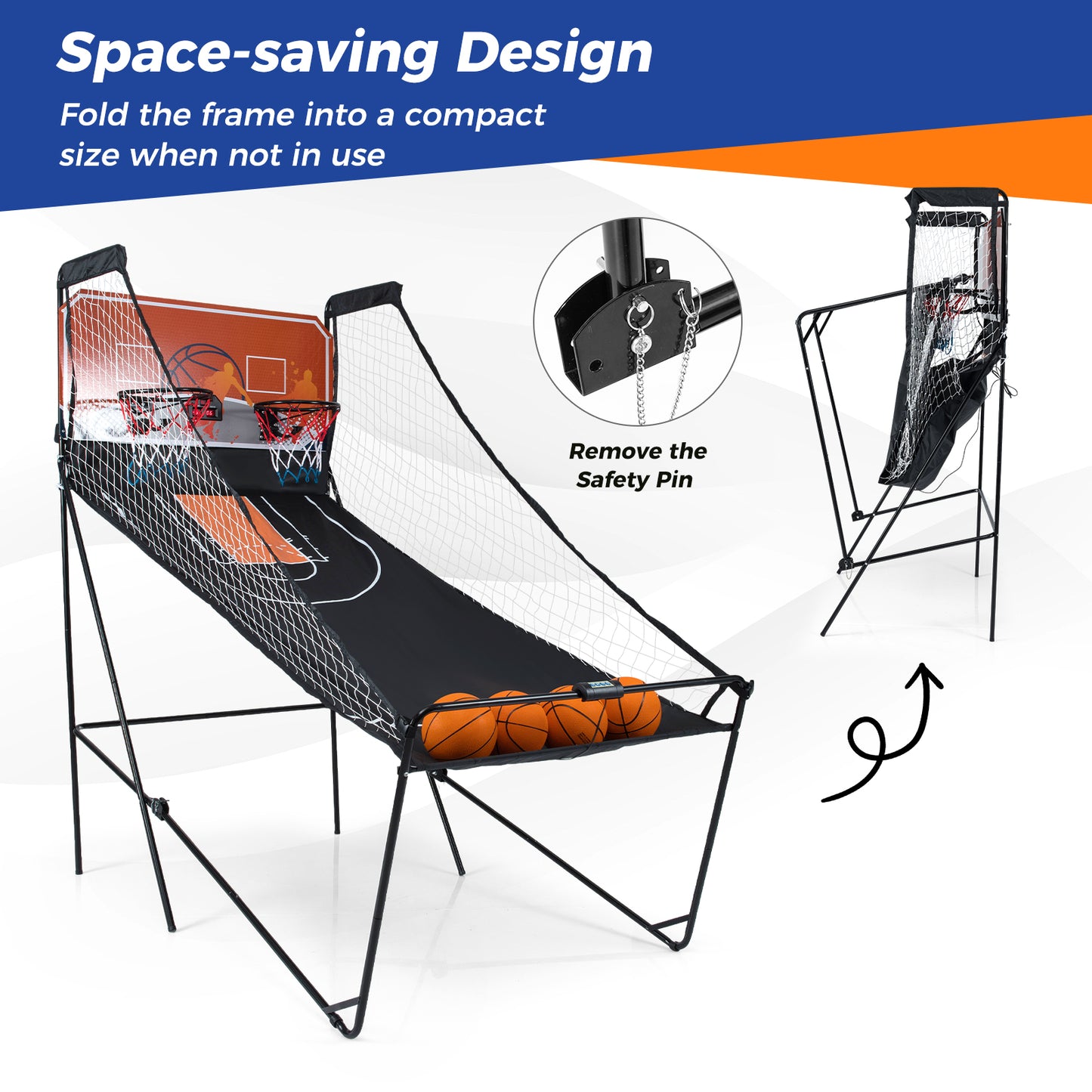 Foldable Basketball Arcade Game Kids Basketball Hoop Machine with 8 Exciting Playing Modes Game Room at Gallery Canada