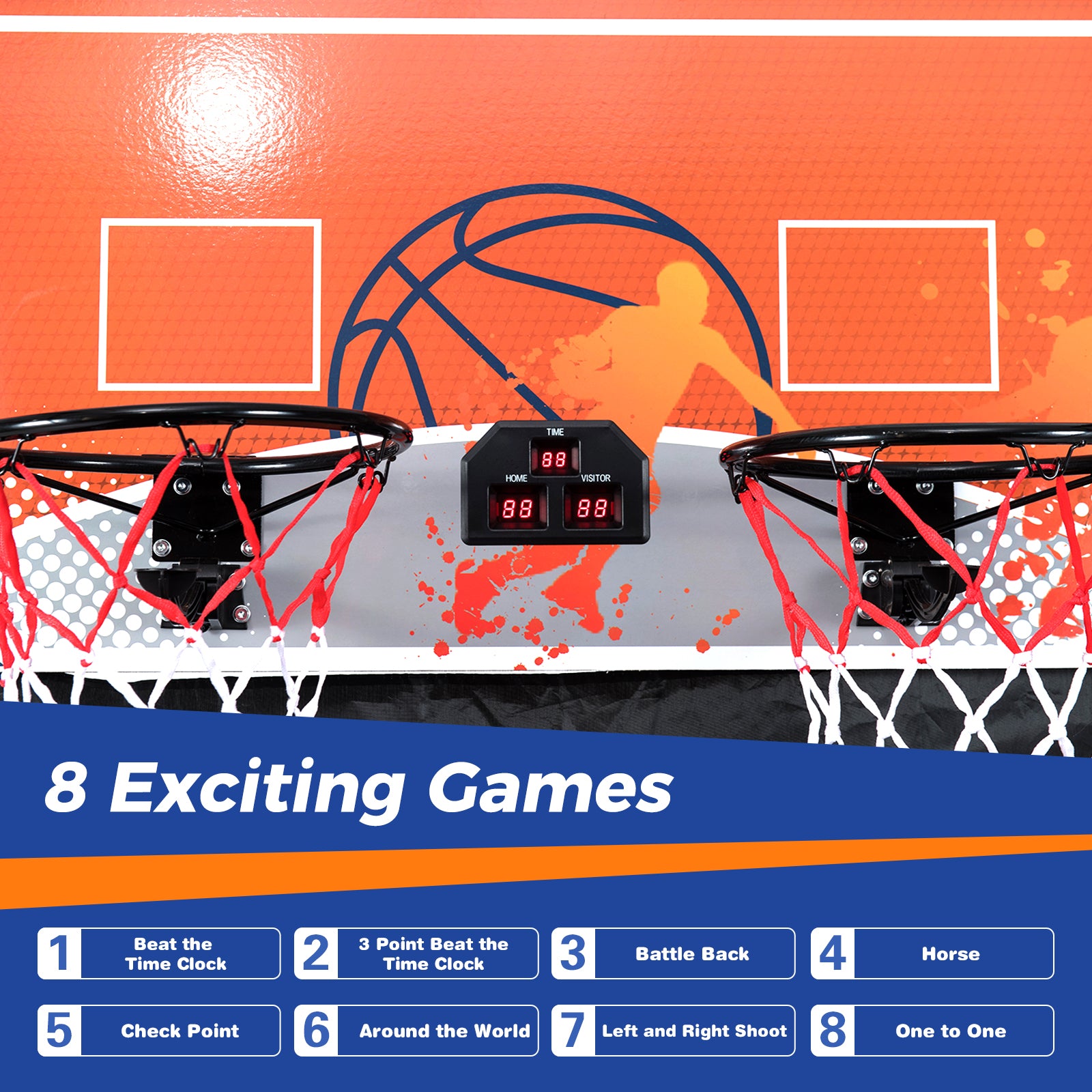 Foldable Basketball Arcade Game Kids Basketball Hoop Machine with 8 Exciting Playing Modes Game Room at Gallery Canada