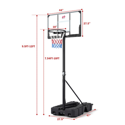Foldable Basketball Hoop, 7.54-10 Ft Stepless Adjustable, PC Backboard, Black Sport Equipments at Gallery Canada