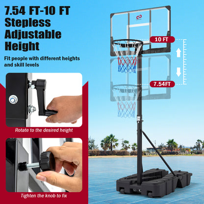 Foldable Basketball Hoop, 7.54-10 Ft Stepless Adjustable, PC Backboard, Black Sport Equipments at Gallery Canada