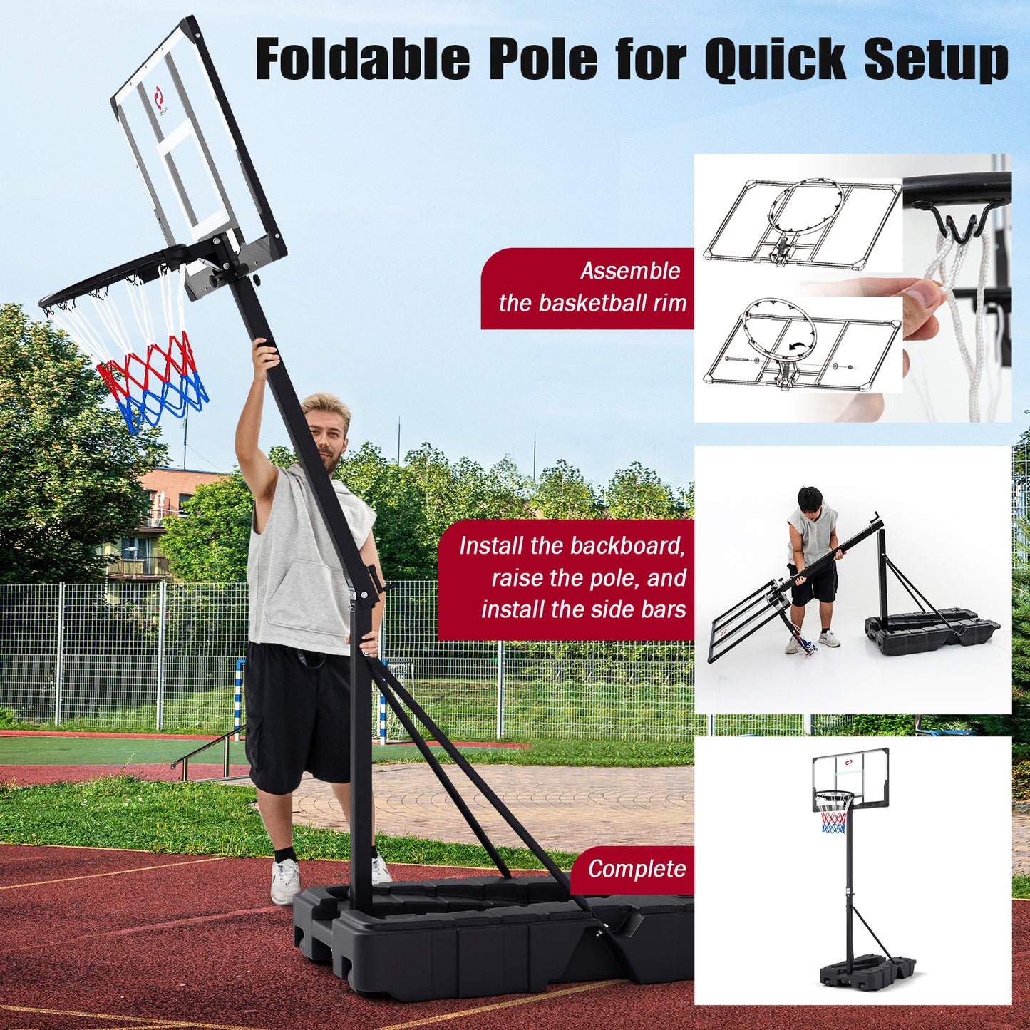 Foldable Basketball Hoop, 7.54-10 Ft Stepless Adjustable, PC Backboard, Black Sport Equipments at Gallery Canada