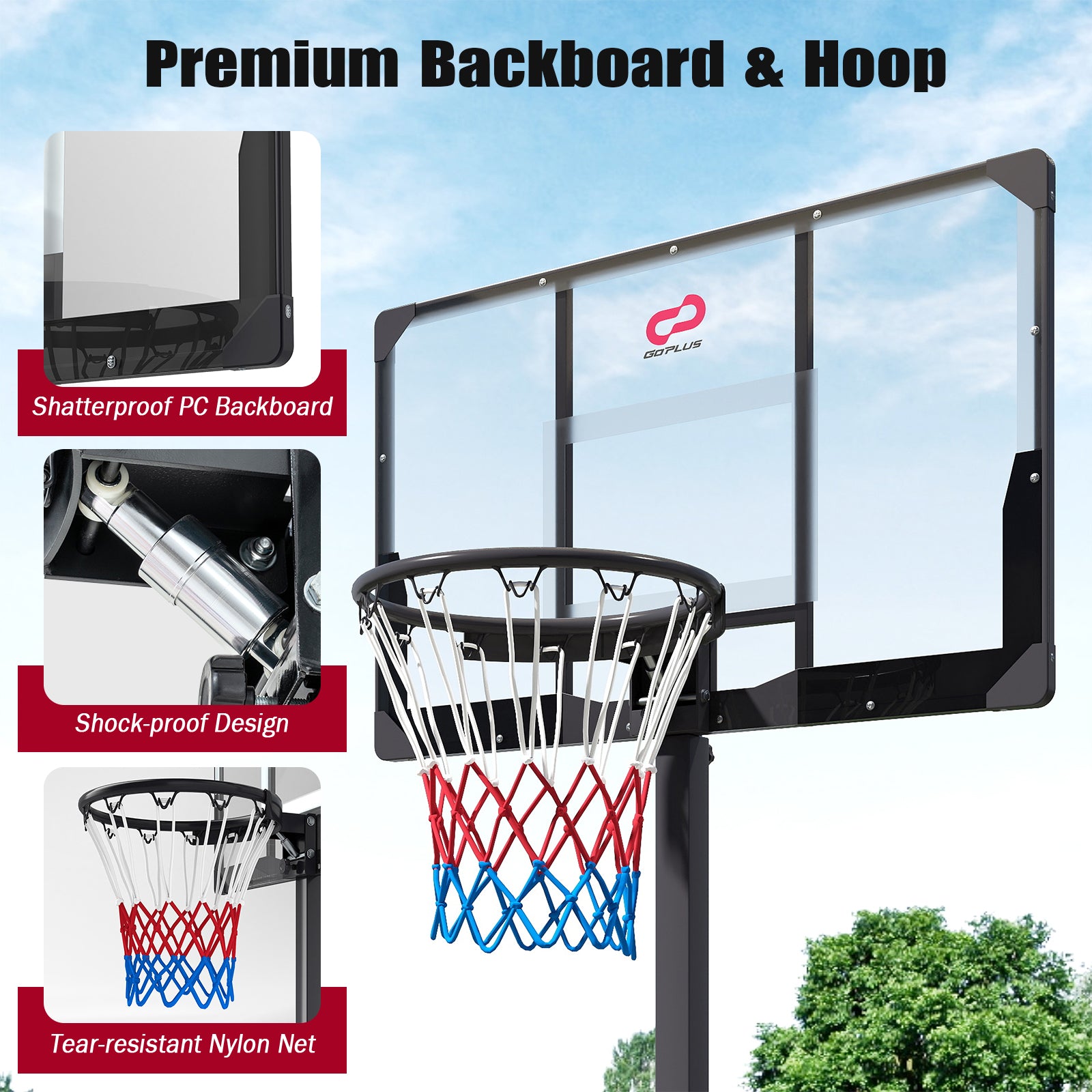 Foldable Basketball Hoop, 7.54-10 Ft Stepless Adjustable, PC Backboard, Black Sport Equipments at Gallery Canada