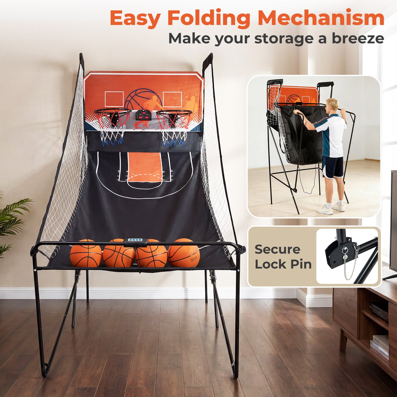 Foldable Basketball Arcade Game Kids Basketball Hoop Machine with 8 Exciting Playing Modes Game Room at Gallery Canada