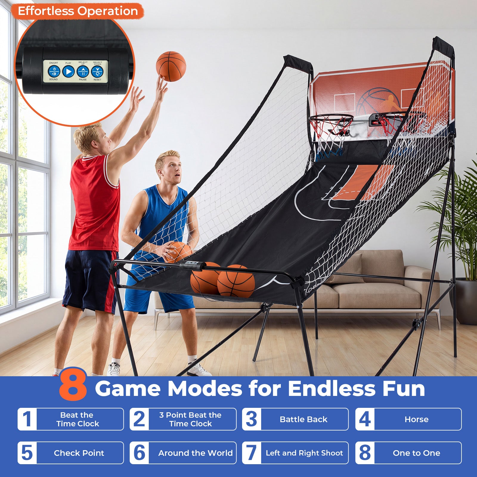 Foldable Basketball Arcade Game Kids Basketball Hoop Machine with 8 Exciting Playing Modes Game Room at Gallery Canada