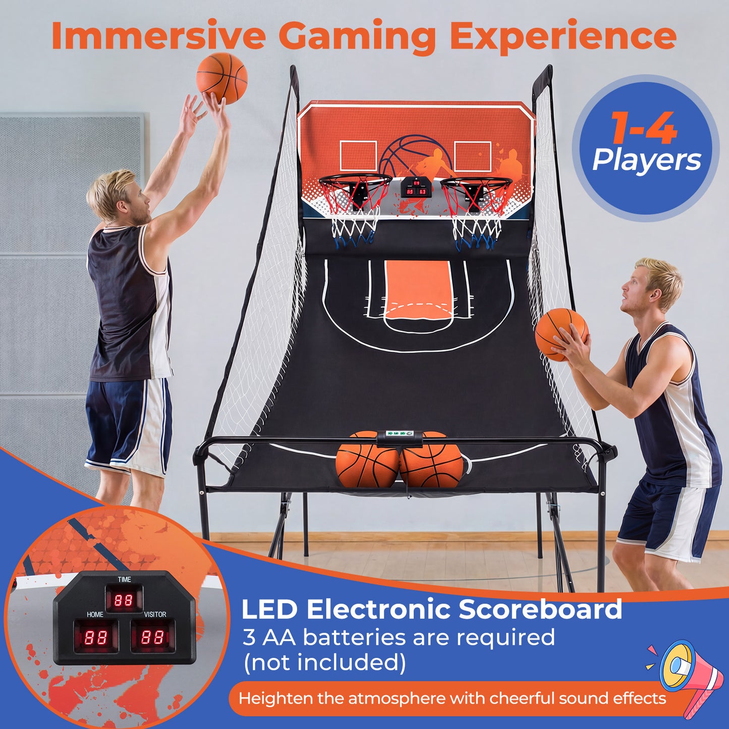 Foldable Basketball Arcade Game Kids Basketball Hoop Machine with 8 Exciting Playing Modes Game Room at Gallery Canada