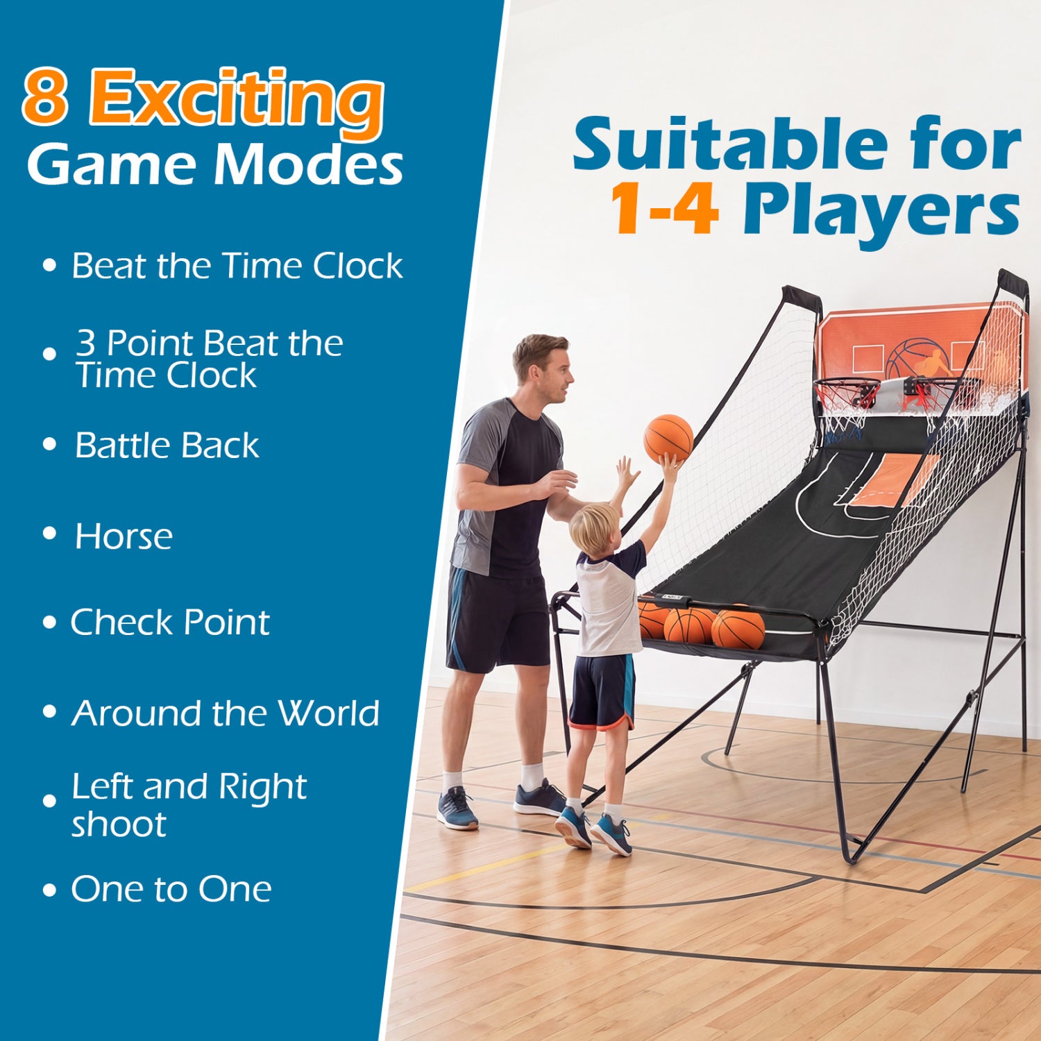 Foldable Basketball Arcade Game Kids Basketball Hoop Machine with 8 Exciting Playing Modes Game Room at Gallery Canada