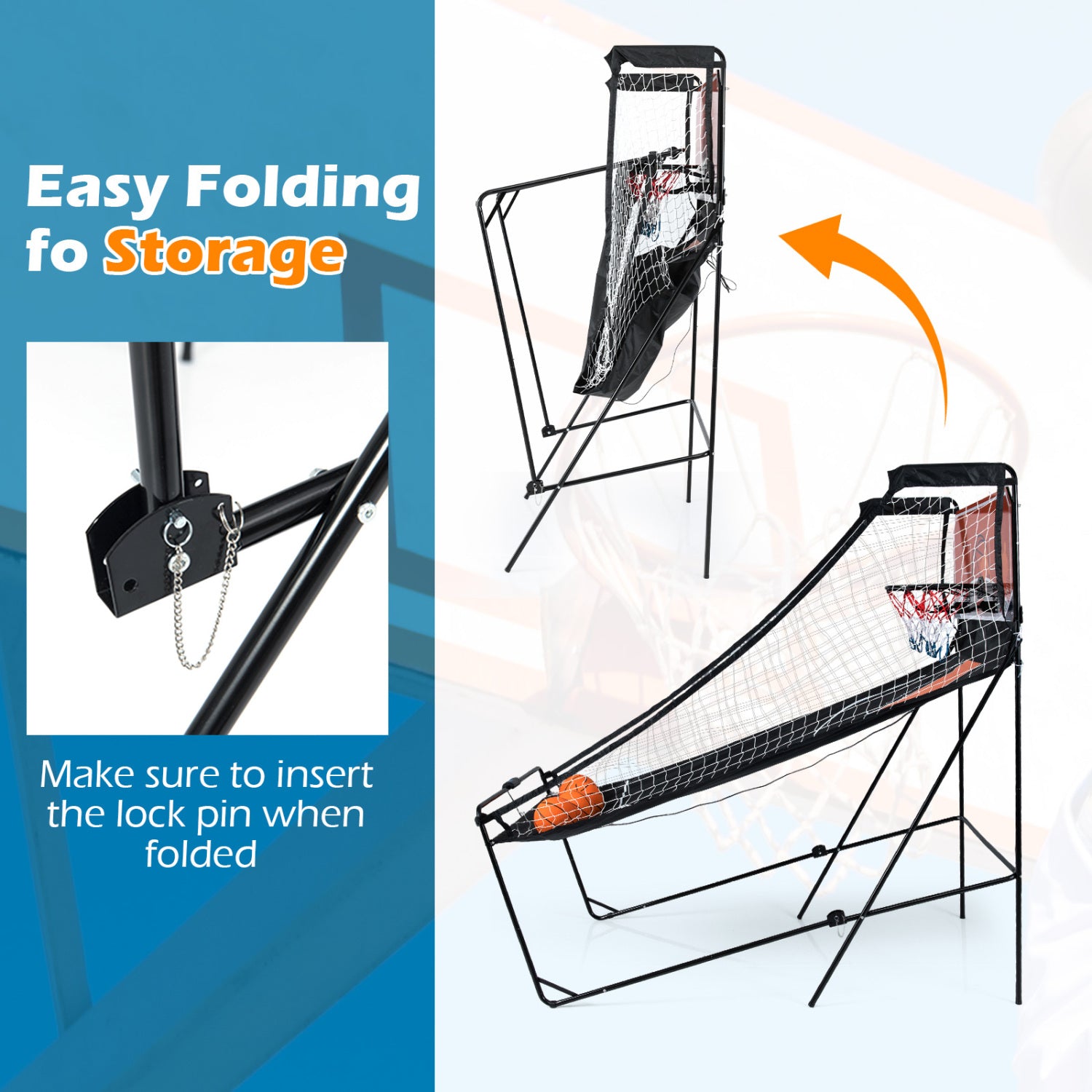 Foldable Basketball Arcade Game Kids Basketball Hoop Machine with 8 Exciting Playing Modes Game Room at Gallery Canada