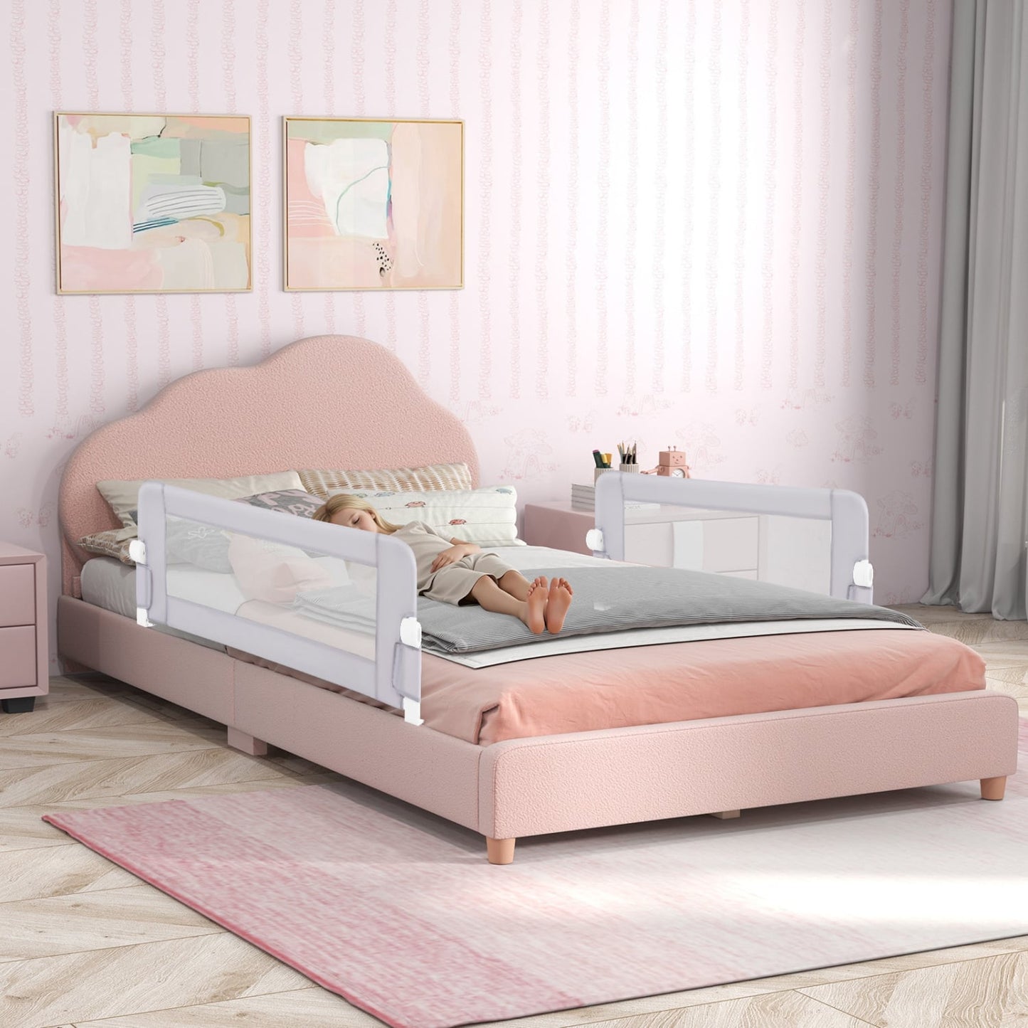 Foldable Bed Rail Baby Bed Guard, Light Gray