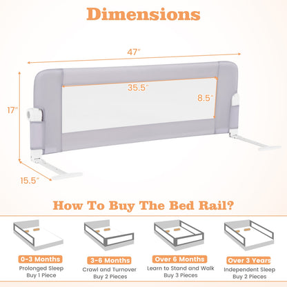 Foldable Bed Rail Baby Bed Guard, Light Gray