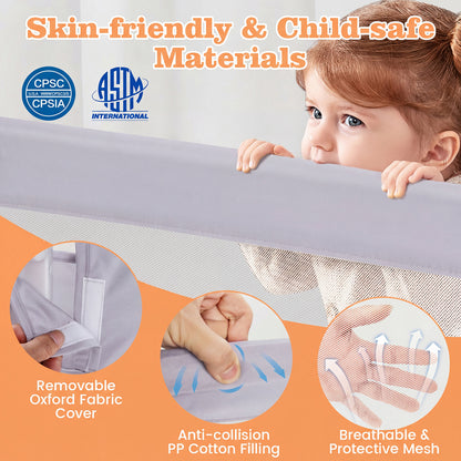 Foldable Bed Rail Baby Bed Guard, Light Gray