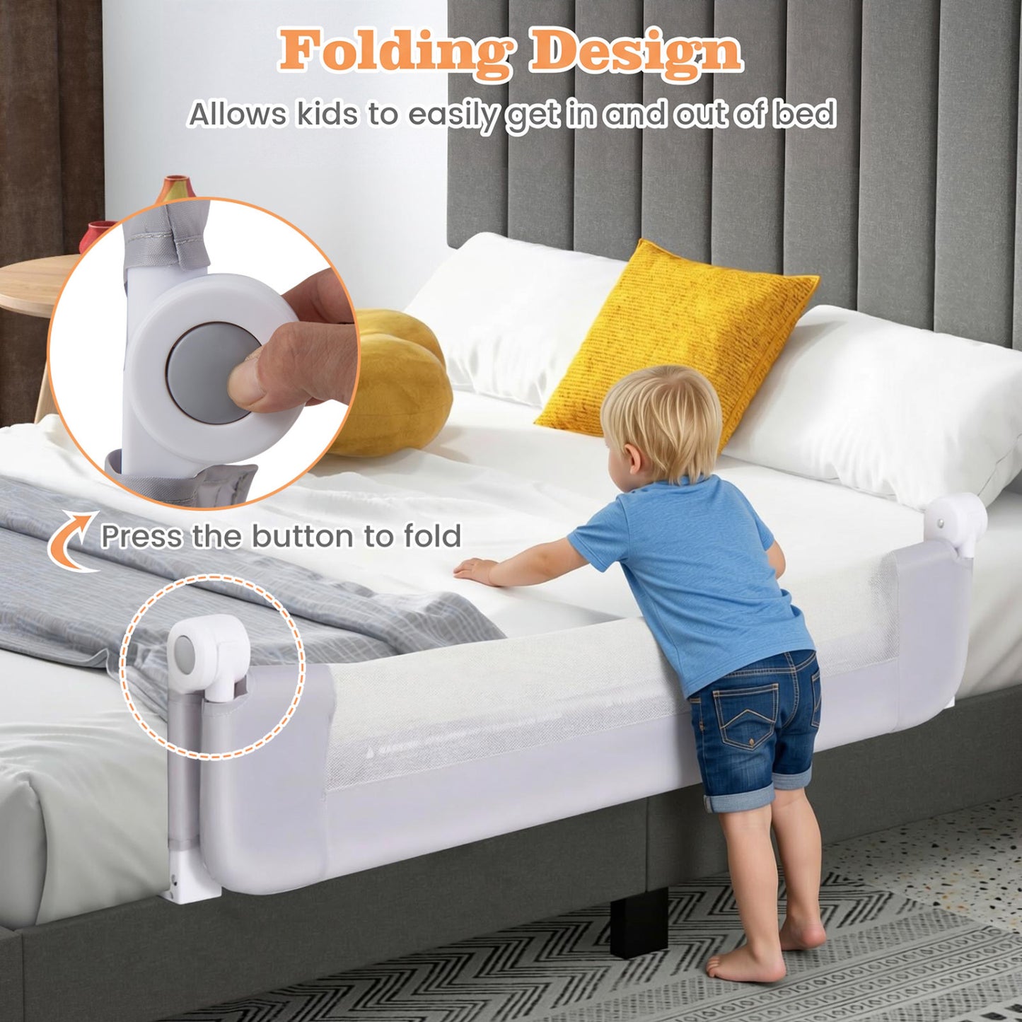 Foldable Bed Rail Baby Bed Guard, Light Gray