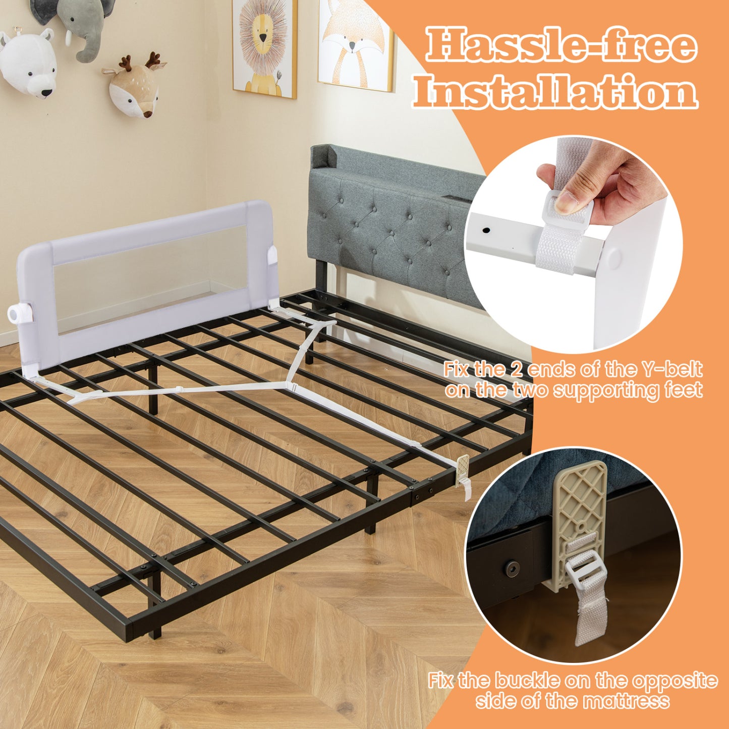 Foldable Bed Rail Baby Bed Guard, Light Gray