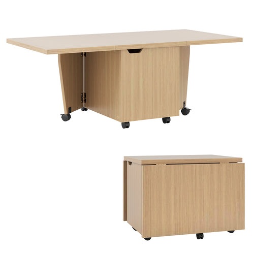 Foldable Coffee Table With Storage Cabinet, Extendable Center Table, Oak