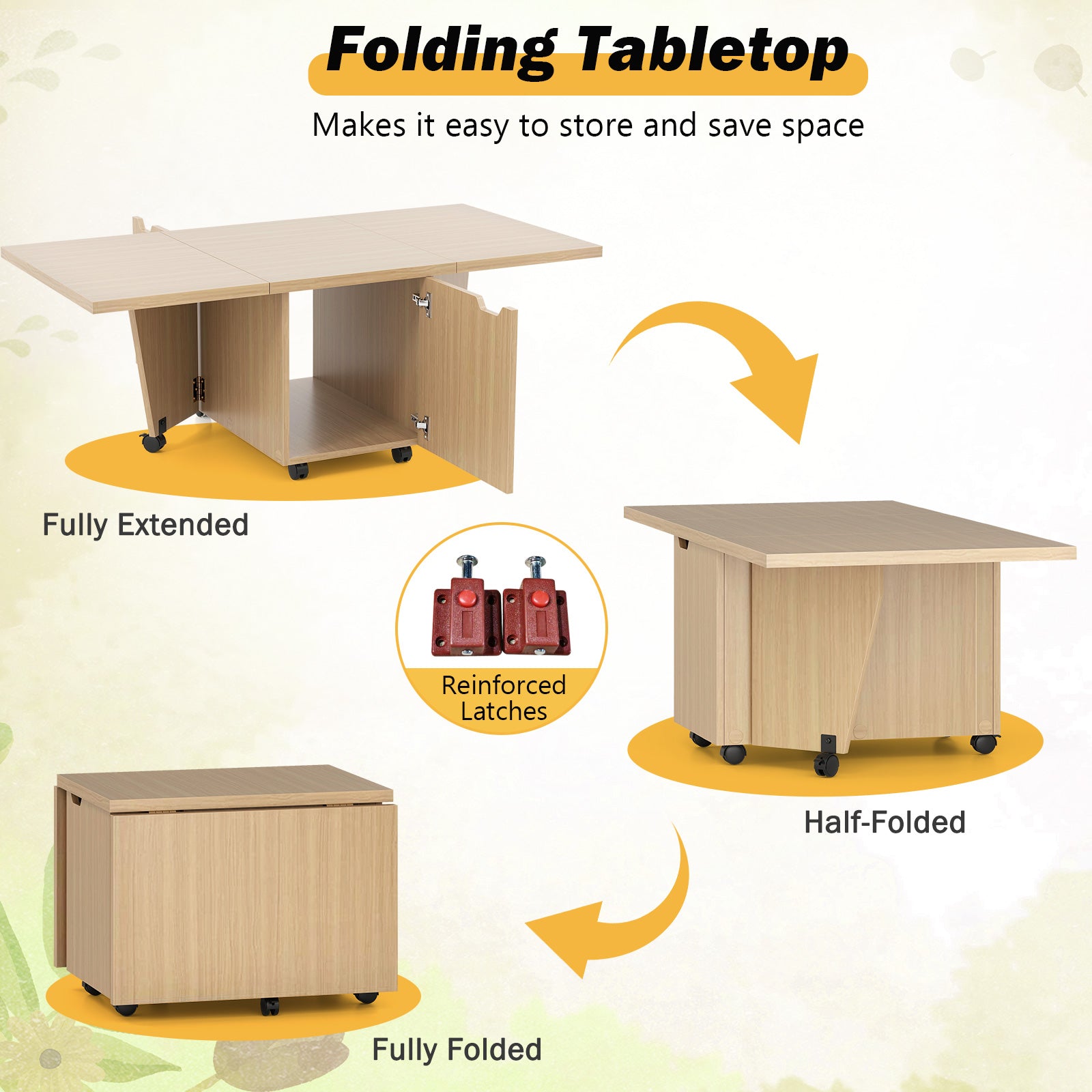 Foldable Coffee Table with Storage Cabinet Extendable Center Table, Oak Coffee Tables at Gallery Canada