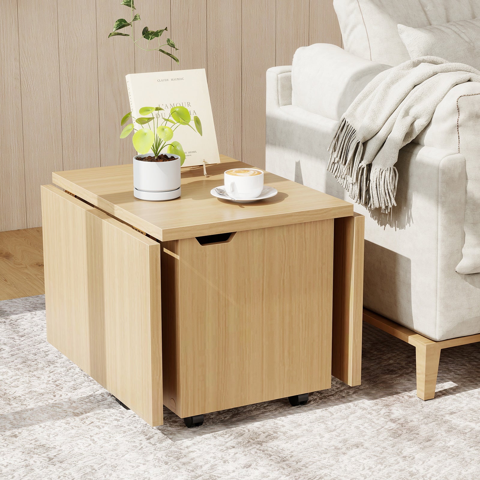 Foldable Coffee Table with Storage Cabinet Extendable Center Table, Oak Coffee Tables at Gallery Canada