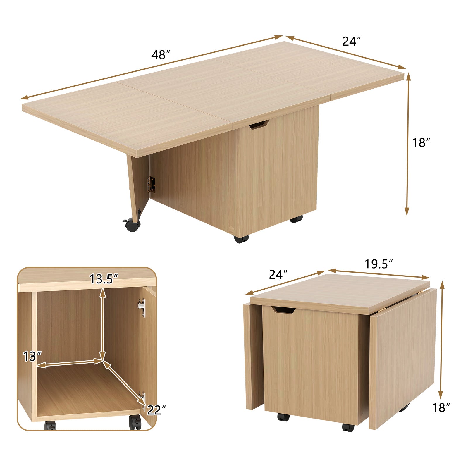 Foldable Coffee Table with Storage Cabinet Extendable Center Table, Oak Coffee Tables at Gallery Canada