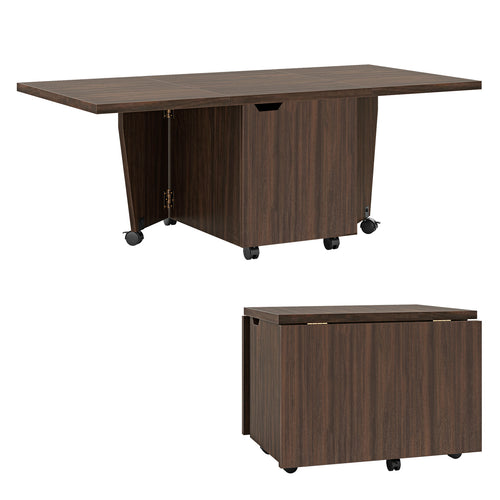 Foldable Coffee Table, Storage Cabinet, Extendable Center Table, Walnut
