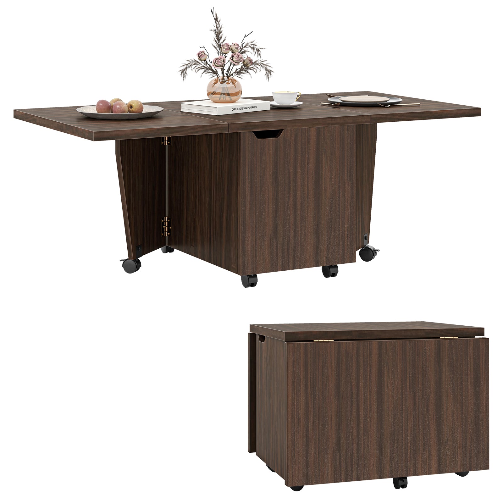 Foldable Coffee Table with Storage Cabinet Extendable Center Table, Walnut Coffee Tables at Gallery Canada