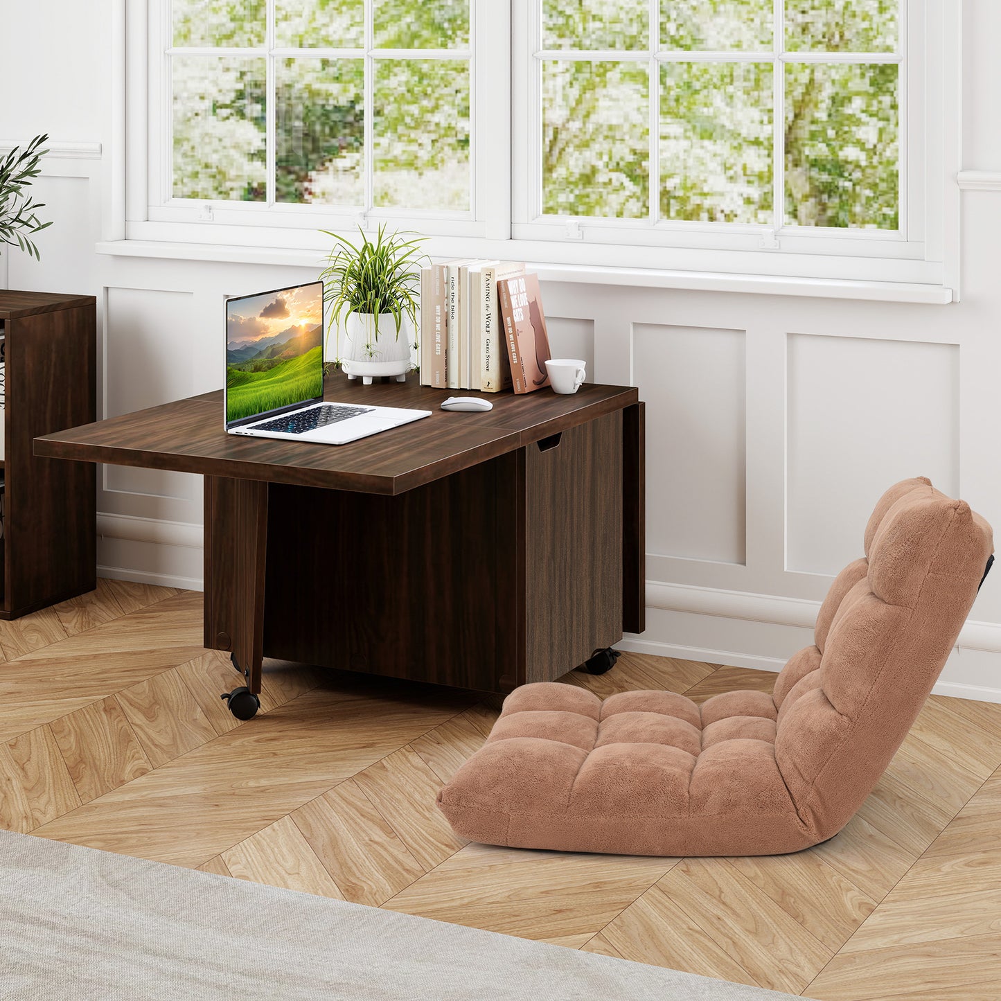 Foldable Coffee Table with Storage Cabinet Extendable Center Table, Walnut Coffee Tables at Gallery Canada