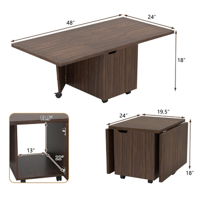 Foldable Coffee Table with Storage Cabinet Extendable Center Table, Walnut Coffee Tables at Gallery Canada