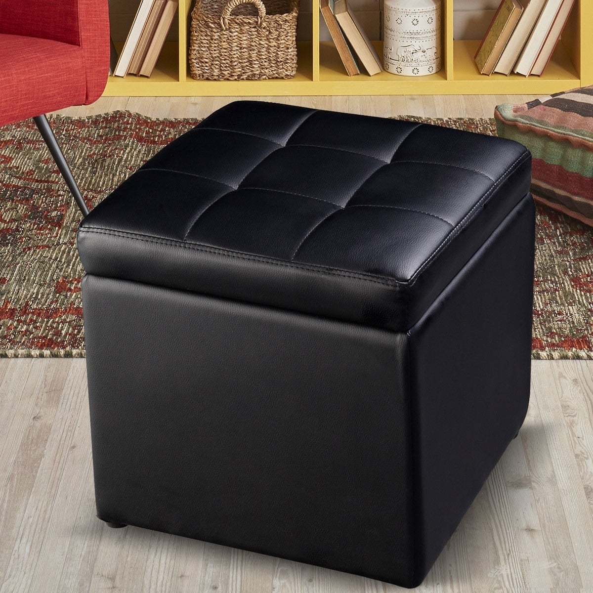 Foldable Cube Ottoman Pouffe Storage Seat, Black Ottomans at Gallery Canada