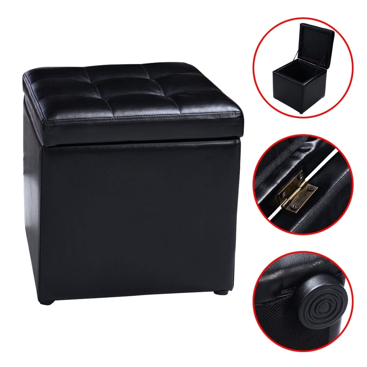 Foldable Cube Ottoman Pouffe Storage Seat, Black Ottomans at Gallery Canada
