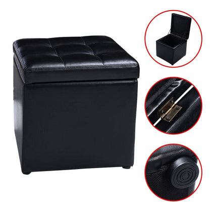 Foldable Cube Ottoman Pouffe Storage Seat, Black Ottomans at Gallery Canada