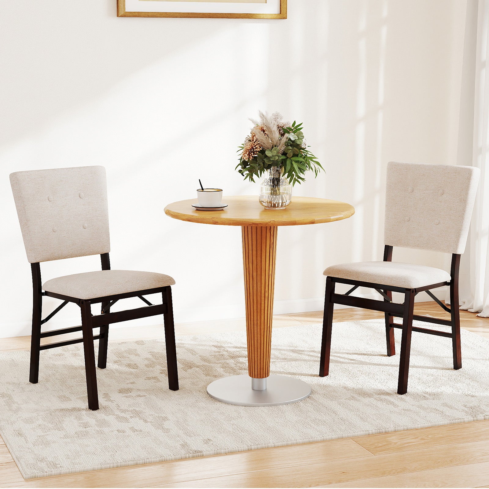 Foldable Dining Chair Set, 2 Armless Kitchen Chairs, Padded Seat, Beige Dining Chairs at Gallery Canada