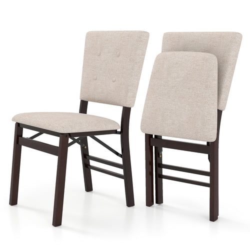 Foldable Dining Chair Set, 2 Armless Kitchen Chairs, Padded Seat, Beige