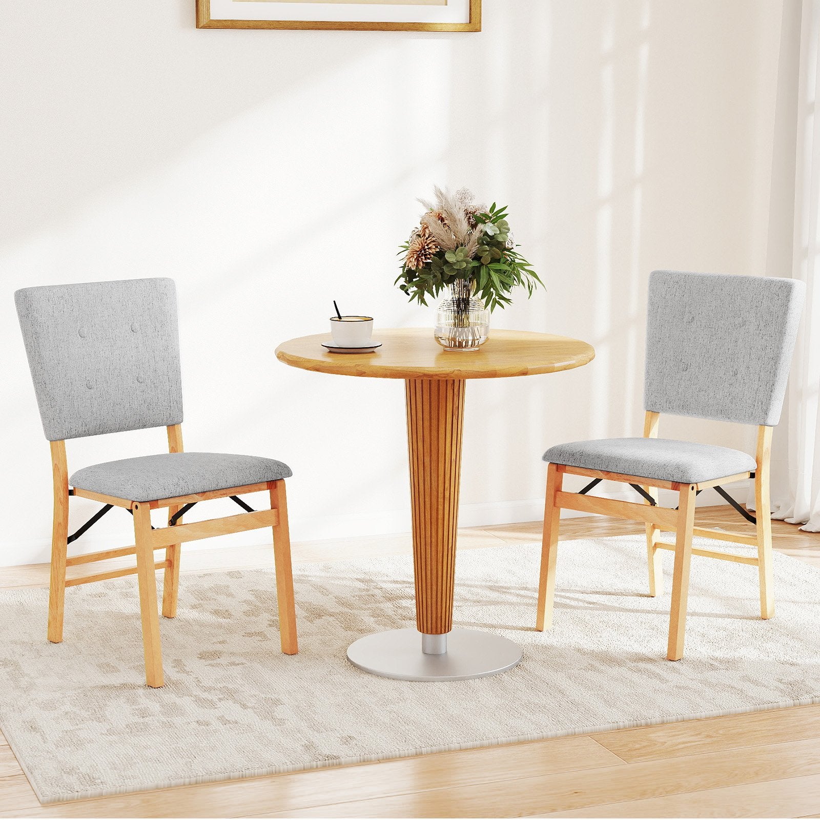 Foldable Dining Chair Set of 2 Armless Kitchen Chair with Padded Seat and Tilt Backrest, Gray Dining Chairs at Gallery Canada