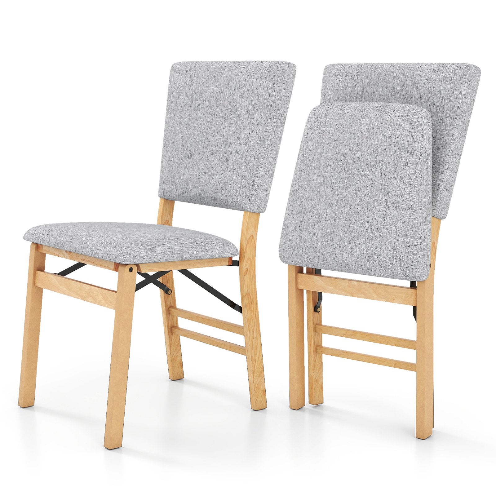 Foldable Dining Chair Set of 2 Armless Kitchen Chair with Padded Seat and Tilt Backrest, Gray Dining Chairs Gray at Gallery Canada