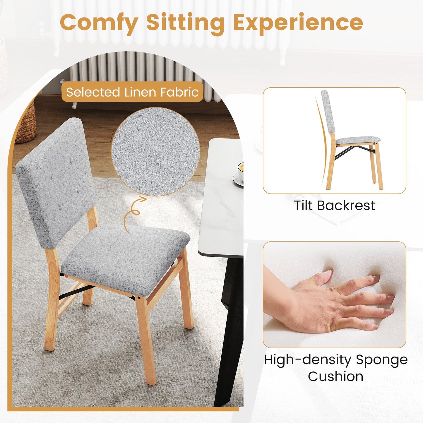 Foldable Dining Chair Set of 2 Armless Kitchen Chair with Padded Seat and Tilt Backrest, Gray Dining Chairs at Gallery Canada