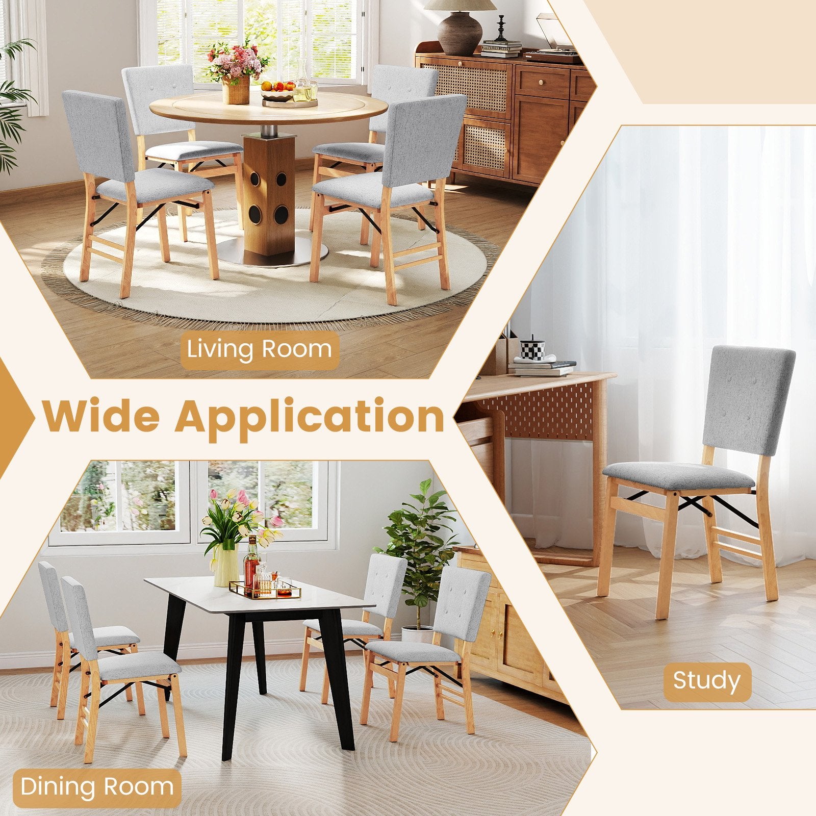 Foldable Dining Chair Set of 2 Armless Kitchen Chair with Padded Seat and Tilt Backrest, Gray Dining Chairs at Gallery Canada