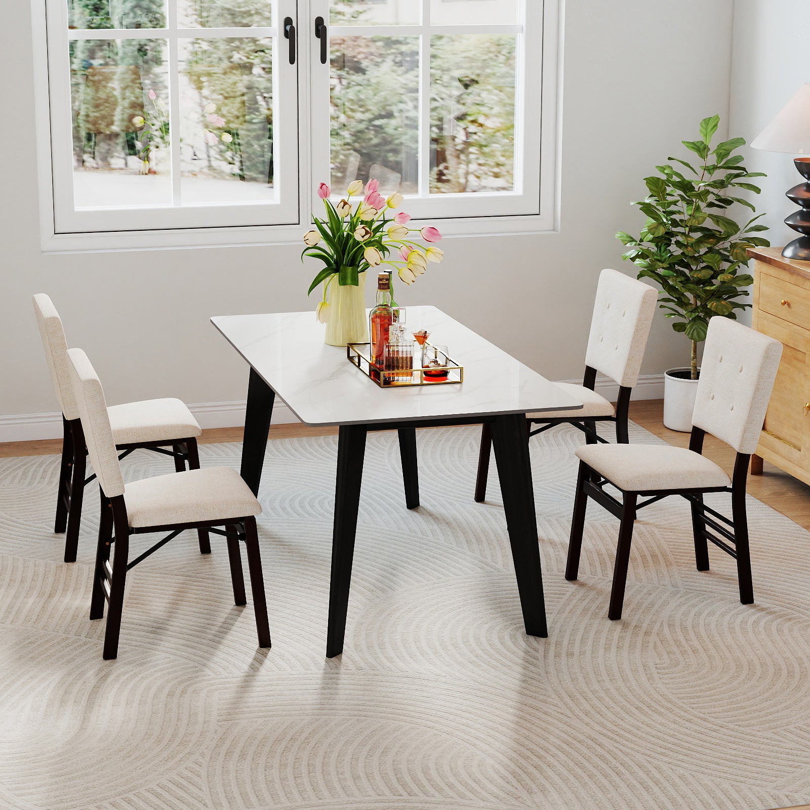 Foldable Dining Chair Set Of 4, Armless, Padded Seat, Tilt Backrest, Beige Dining Chairs at Gallery Canada