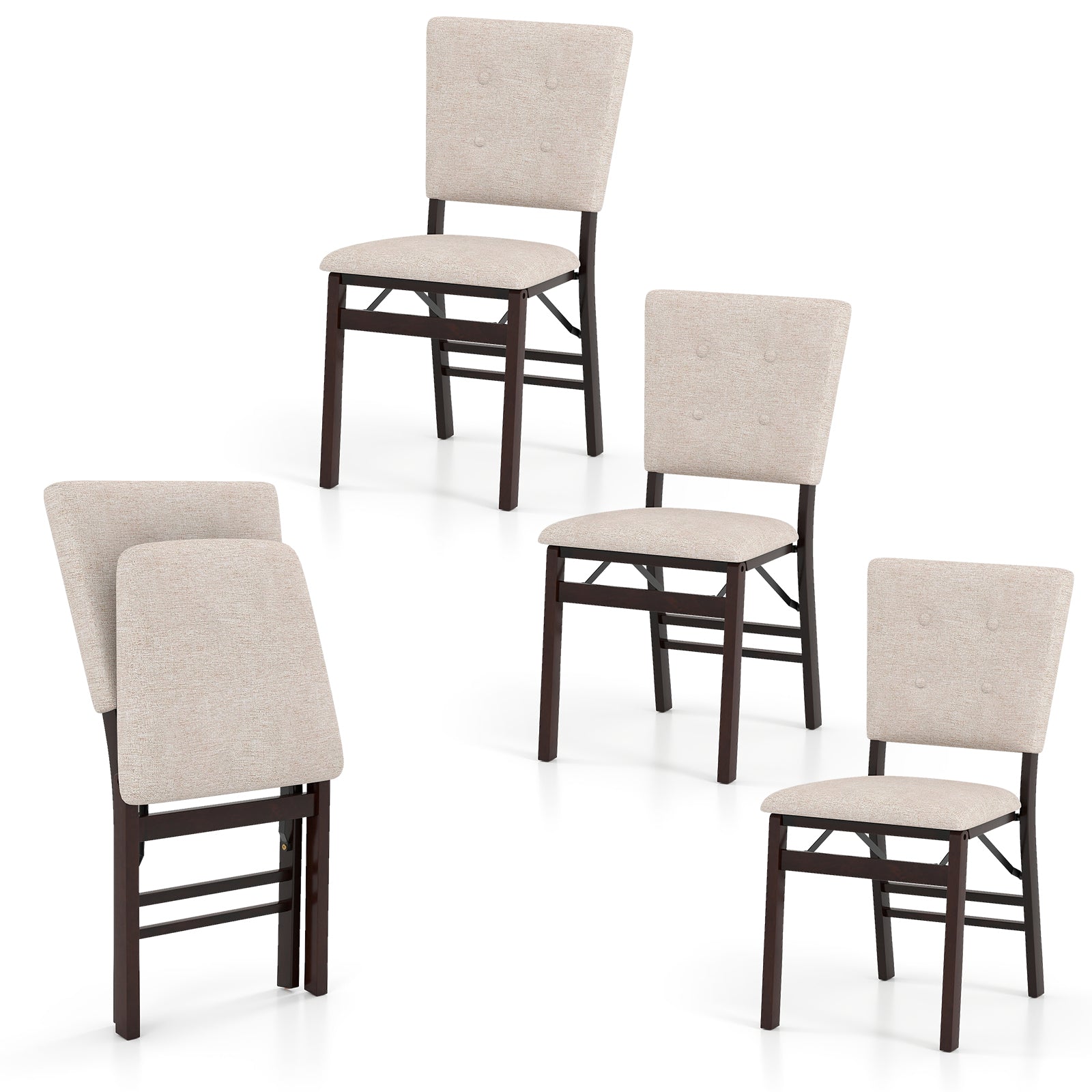 Foldable Dining Chair Set Of 4, Armless, Padded Seat, Tilt Backrest, Beige Dining Chairs at Gallery Canada