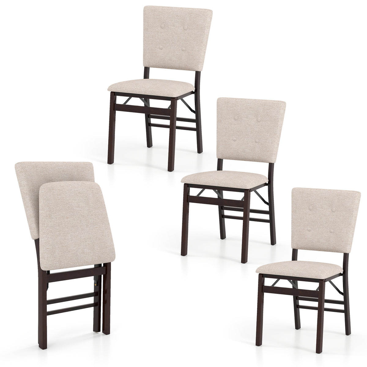 Foldable Dining Chair Set Of 4, Armless, Padded Seat, Tilt Backrest, Beige Dining Chairs at Gallery Canada