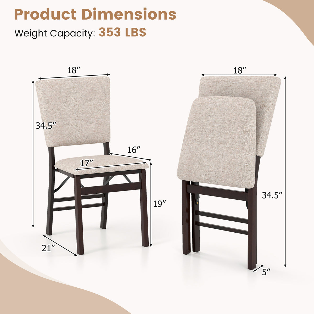 Foldable Dining Chair Set Of 4, Armless, Padded Seat, Tilt Backrest, Beige Dining Chairs at Gallery Canada