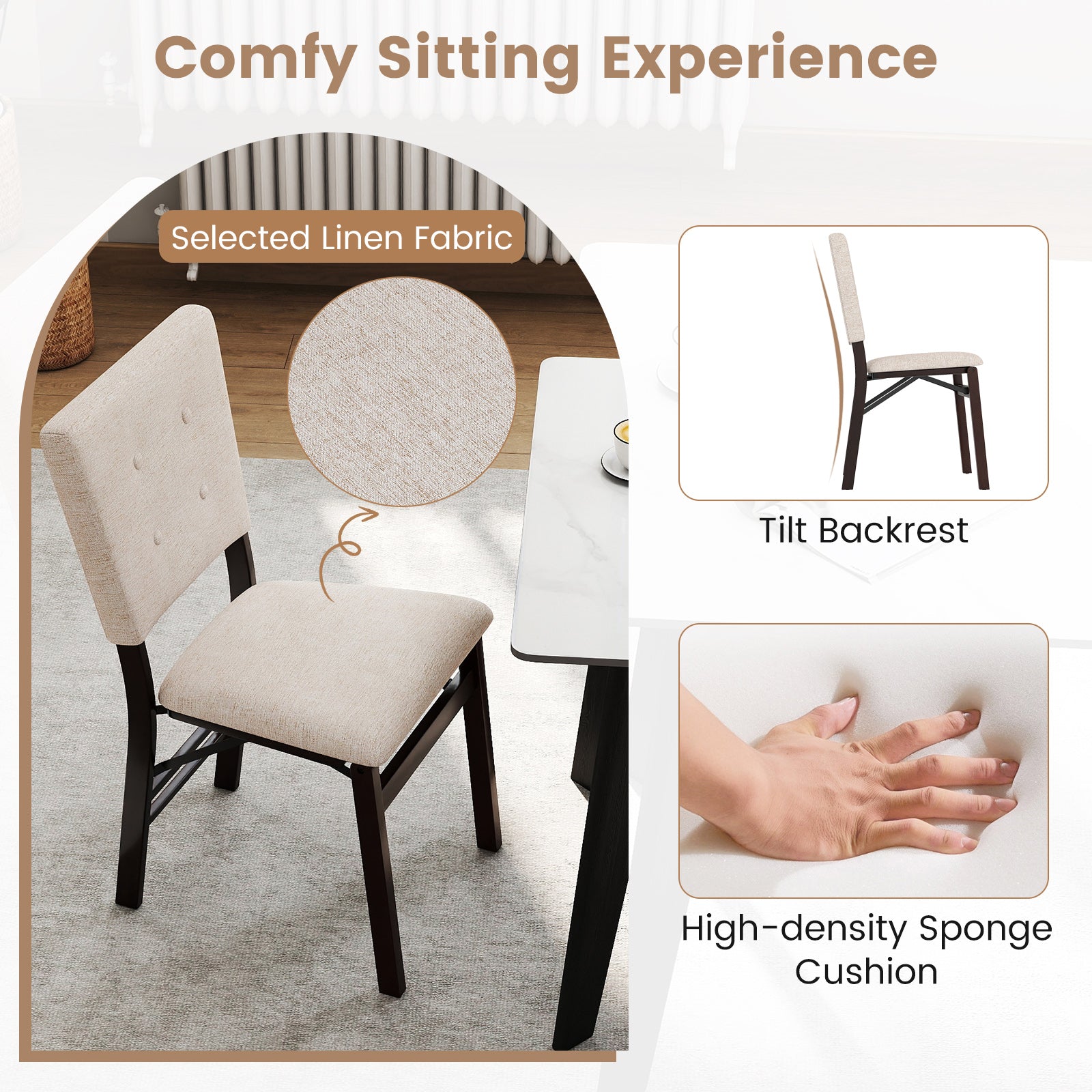 Foldable Dining Chair Set Of 4, Armless, Padded Seat, Tilt Backrest, Beige Dining Chairs at Gallery Canada