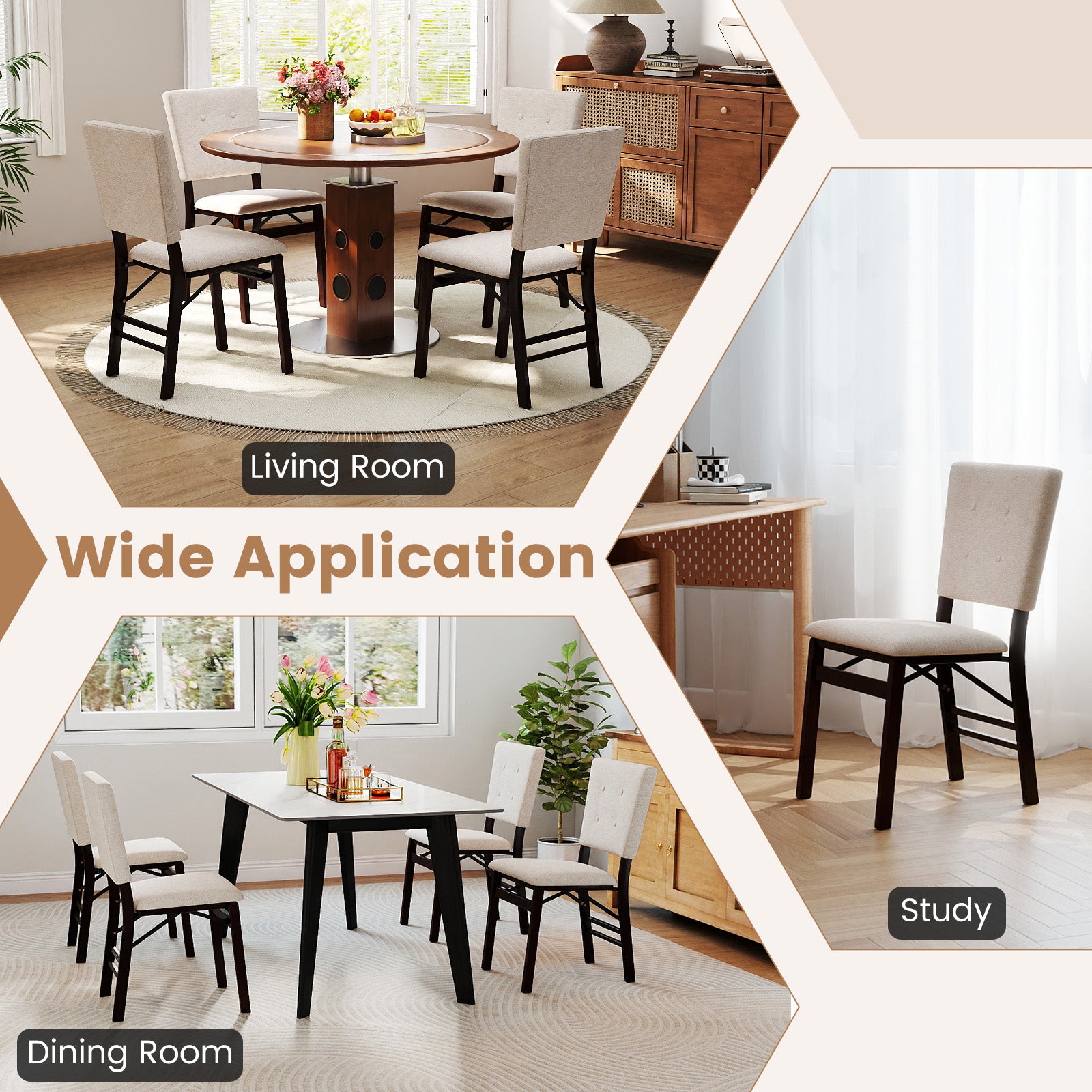Foldable Dining Chair Set Of 4, Armless, Padded Seat, Tilt Backrest, Beige Dining Chairs at Gallery Canada