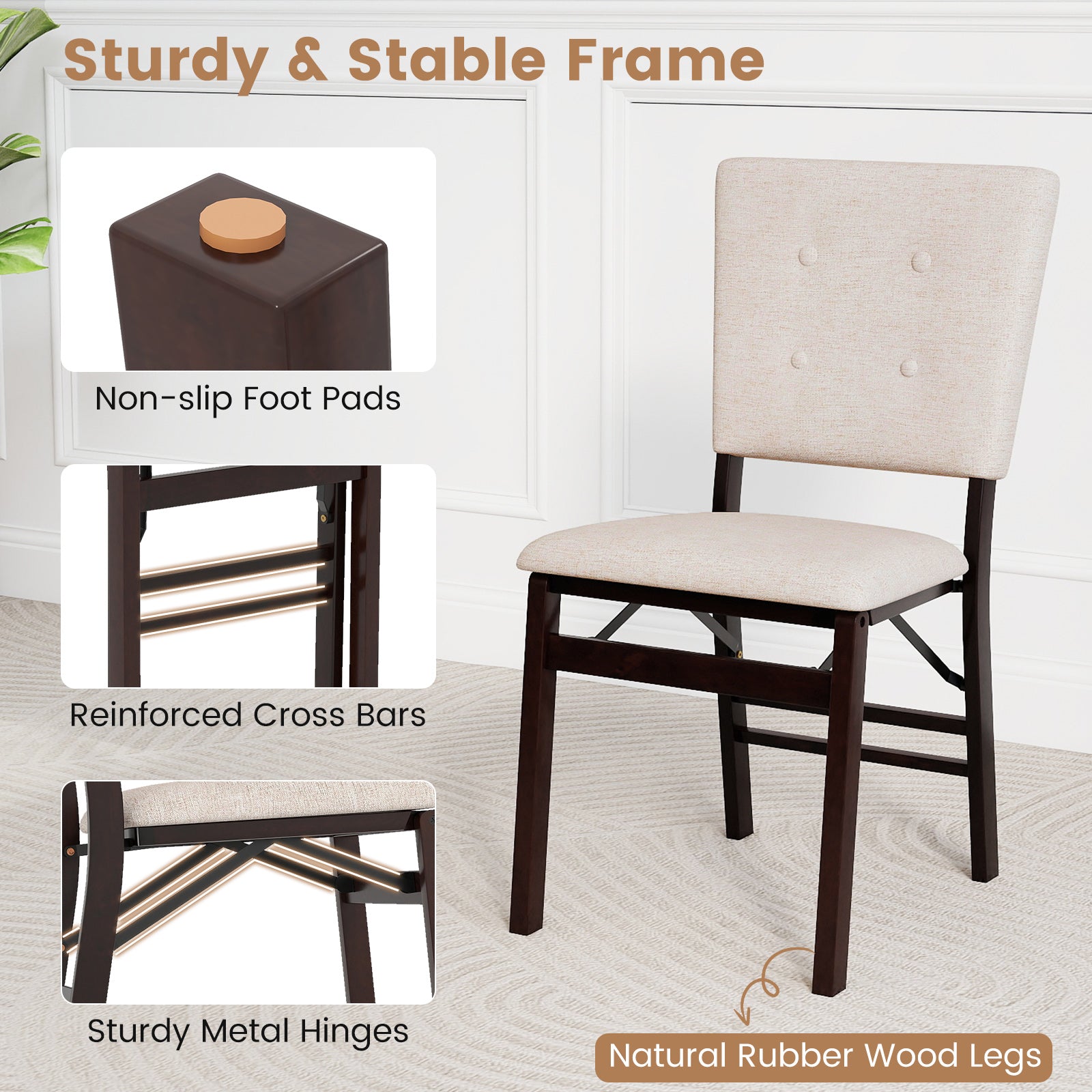 Foldable Dining Chair Set Of 4, Armless, Padded Seat, Tilt Backrest, Beige Dining Chairs at Gallery Canada
