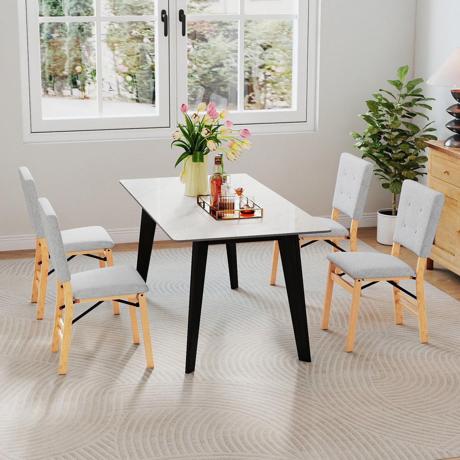 Foldable Dining Chair Set of 4 Armless Kitchen Chair with Padded Seat and Tilt Backrest, Gray Dining Chairs at Gallery Canada