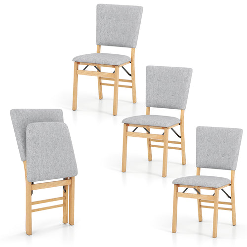 Foldable Dining Chair Set, 4 Armless Kitchen Chairs, Padded Seat, Gray