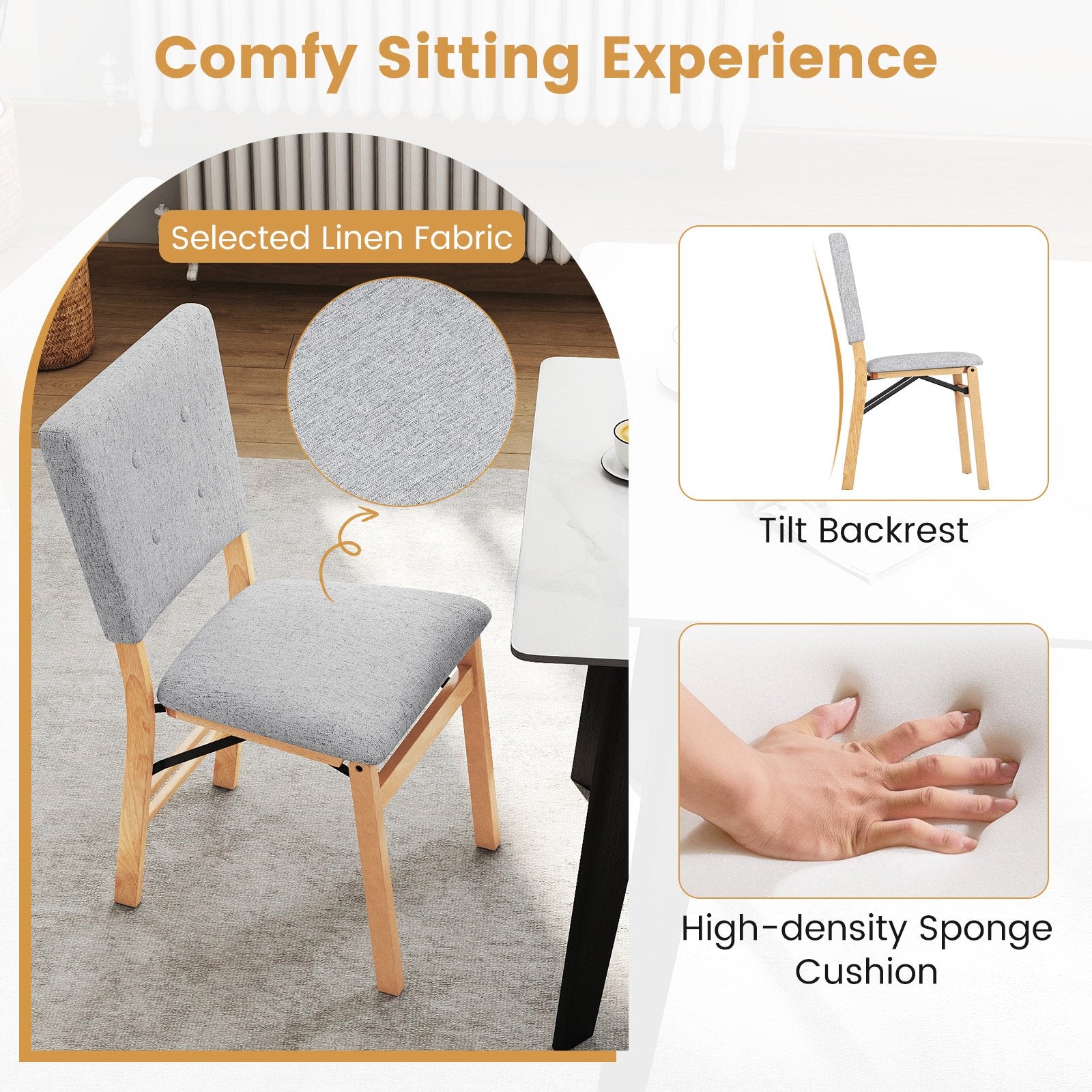 Foldable Dining Chair Set of 4 Armless Kitchen Chair with Padded Seat and Tilt Backrest, Gray Dining Chairs at Gallery Canada