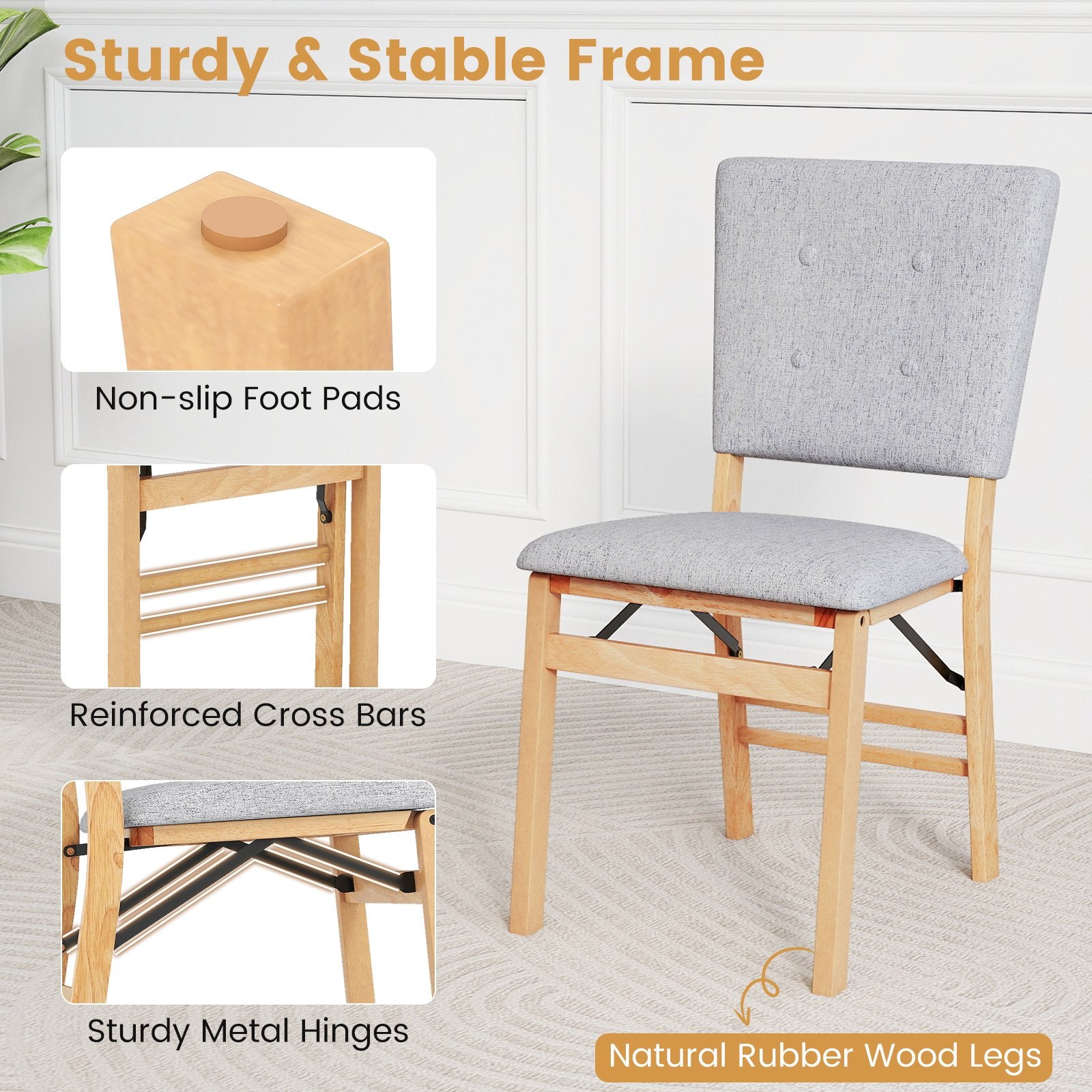 Foldable Dining Chair Set of 4 Armless Kitchen Chair with Padded Seat and Tilt Backrest, Gray Dining Chairs at Gallery Canada