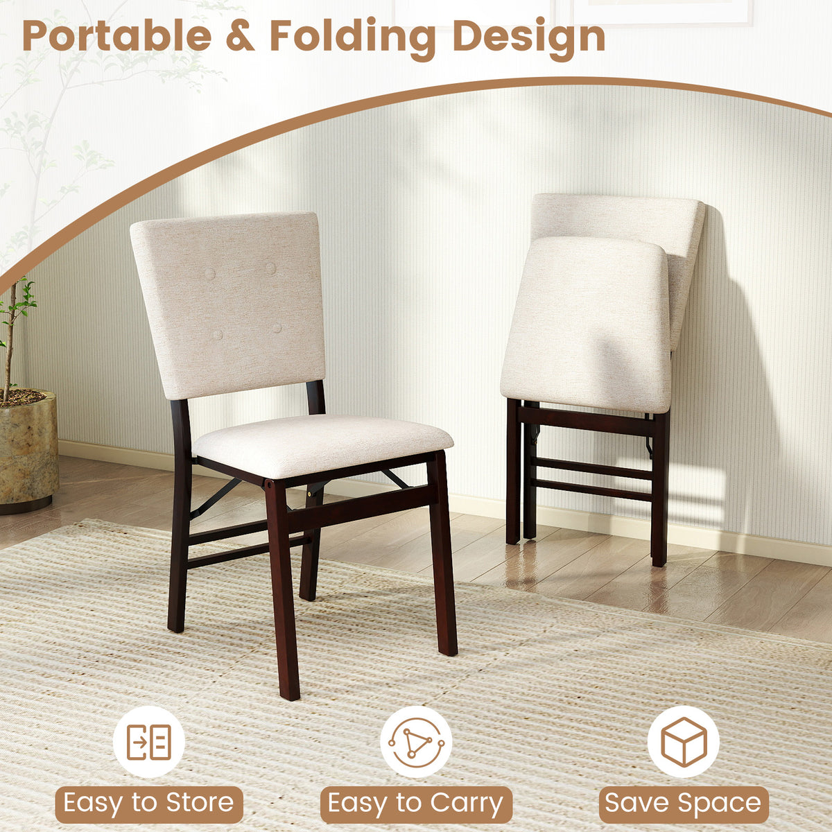 Foldable Dining Chair Set Of 4, Armless, Padded Seat, Tilt Backrest, Beige Dining Chairs at Gallery Canada