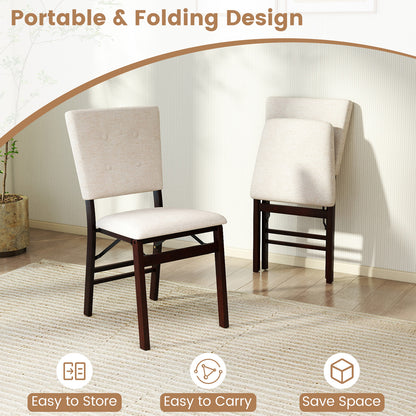 Foldable Dining Chair Set Of 4, Armless, Padded Seat, Tilt Backrest, Beige Dining Chairs at Gallery Canada
