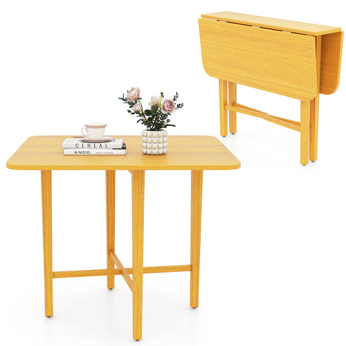 Foldable Dining Table for 2-4 People with Rubber Wood Legs for Small Space, Natural