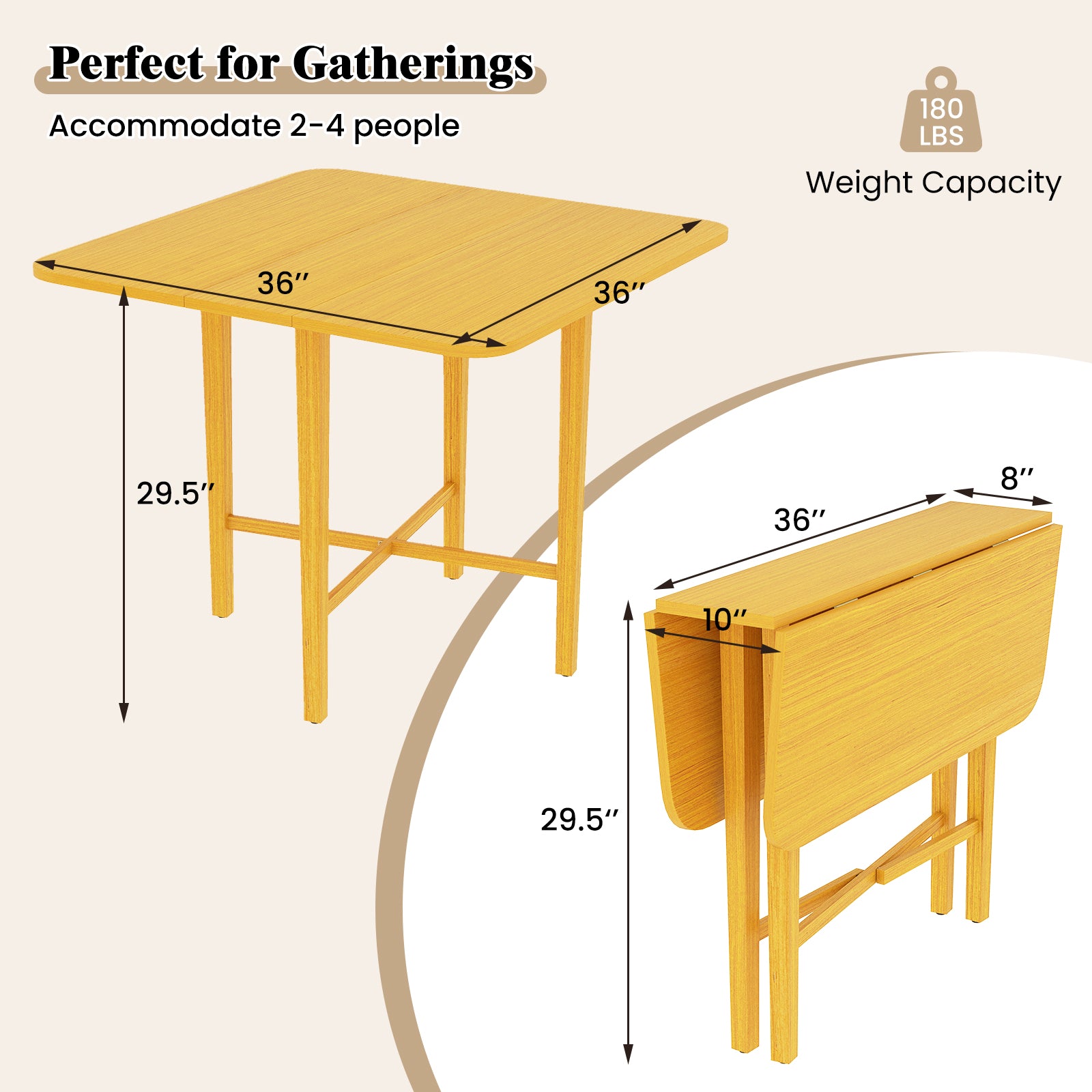 Foldable Dining Table for 2-4 People with Rubber Wood Legs for Small Space, Natural Dining Tables at Gallery Canada