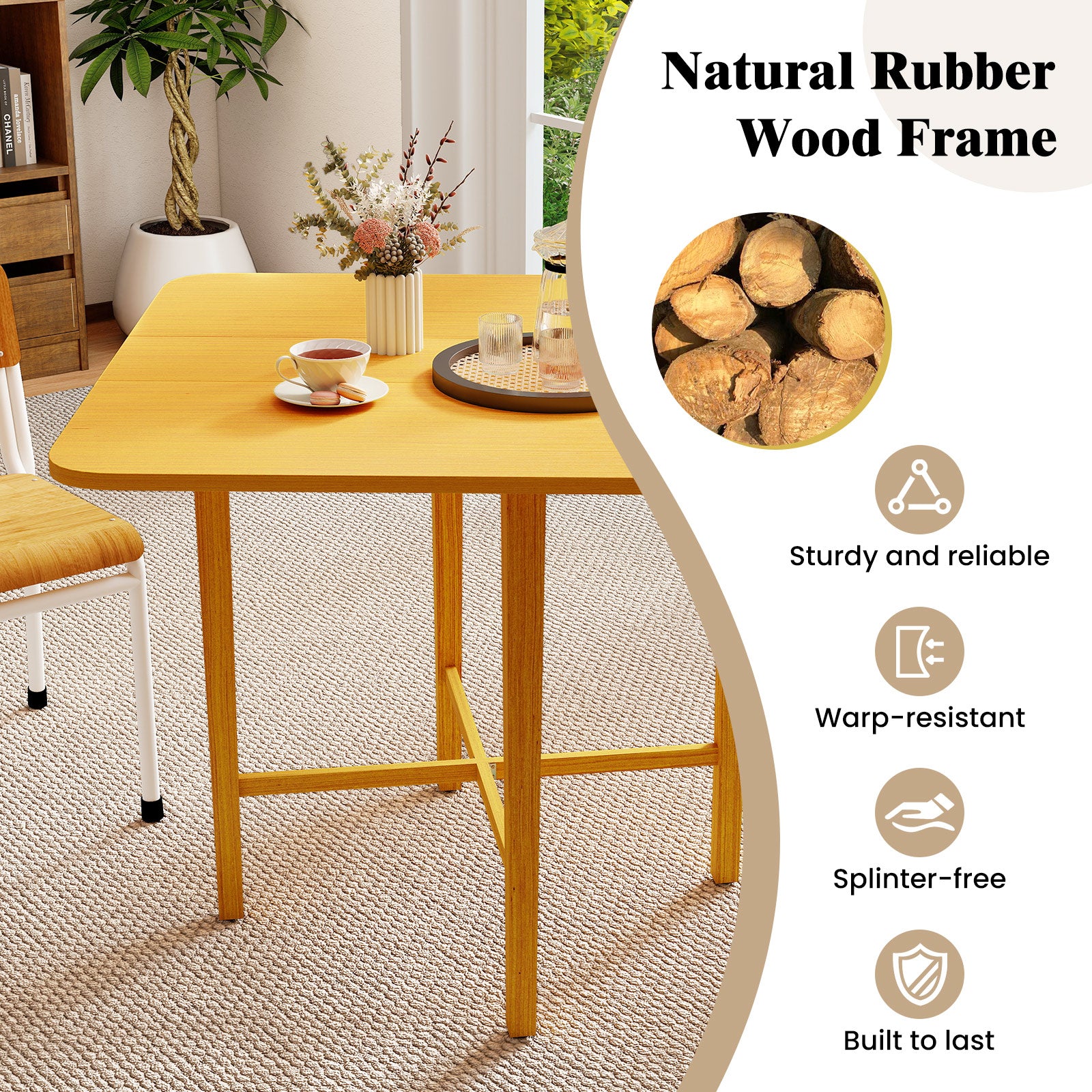 Foldable Dining Table for 2-4 People with Rubber Wood Legs for Small Space, Natural Dining Tables at Gallery Canada