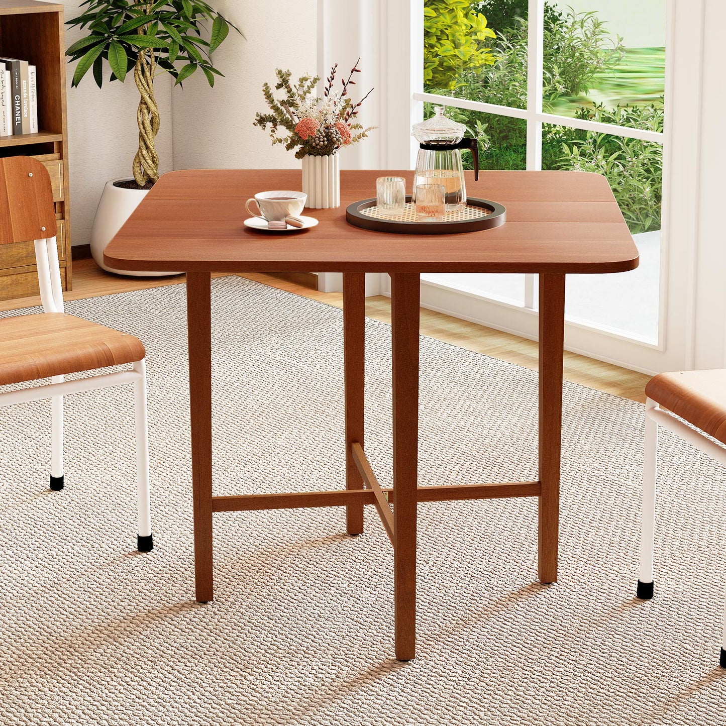 Foldable Dining Table for 2-4 People with Rubber Wood Legs for Small Space, Walnut Dining Tables at Gallery Canada